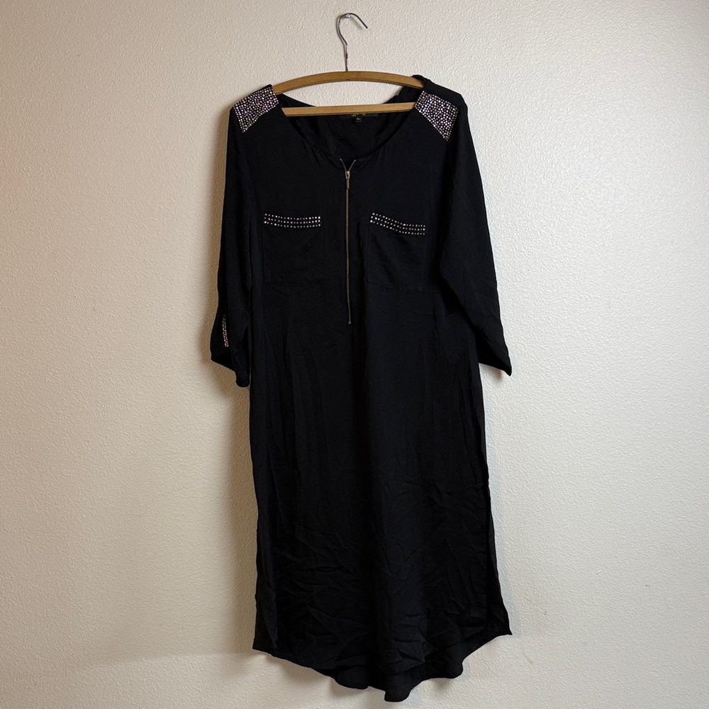 Elegant Black Long Sleeve Dress with Embellished Details